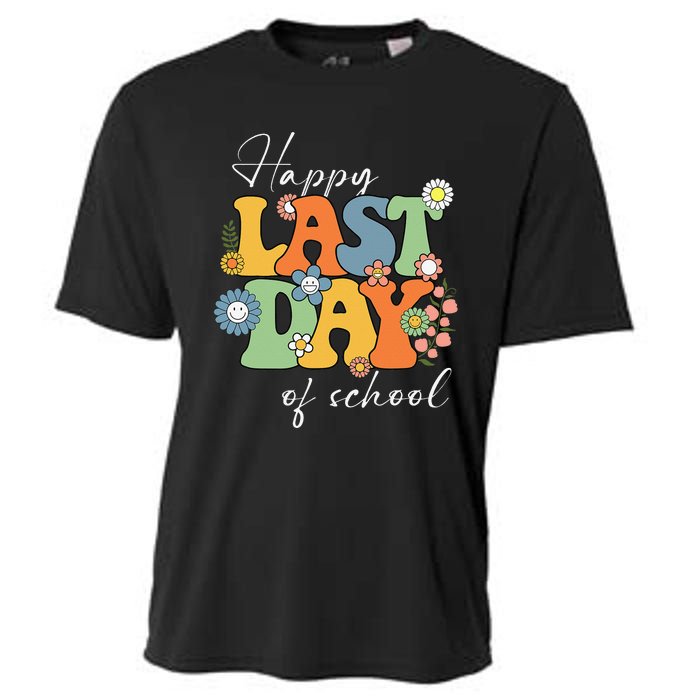 Happy Last Day Of School Graduation Groovy Teacher Student Cooling Performance Crew T-Shirt