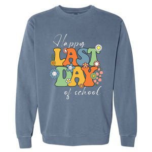 Happy Last Day Of School Graduation Groovy Teacher Student Garment-Dyed Sweatshirt