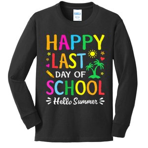 Happy Last Day Of School Hello Summer Students And Teachers Kids Long Sleeve Shirt