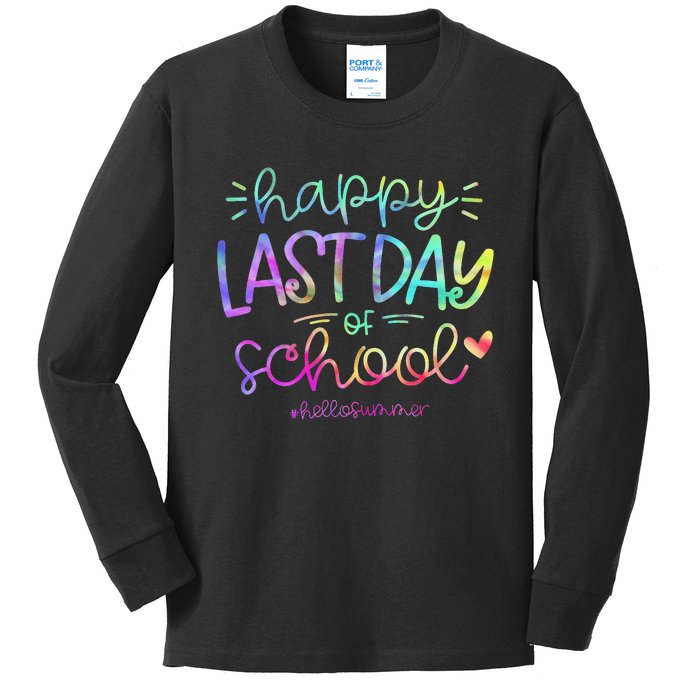 Happy Last Day Of School Hello Summer Students And Teachers Kids Long Sleeve Shirt