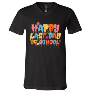 Happy Last Day Of School Teacher Student Graduation V-Neck T-Shirt