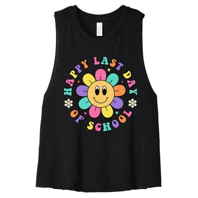 Happy Last Day Of School Hello Summer Teacher Student Women's Racerback Cropped Tank