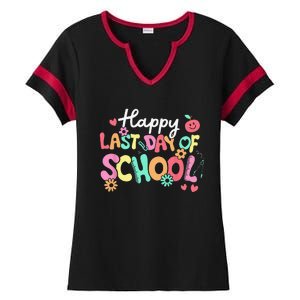 Happy Last Day Of School Teacher Student Graduation Ladies Halftime Notch Neck Tee