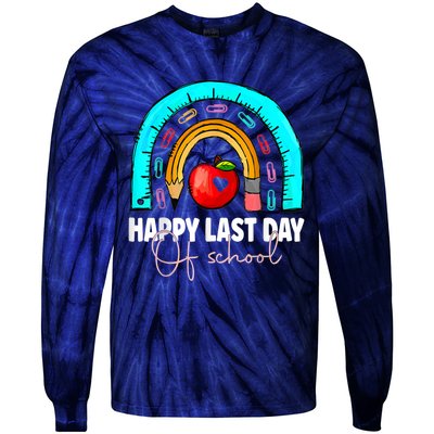 Happy Last Day Of School Teacher Student Graduation Rainbow Tie-Dye Long Sleeve Shirt