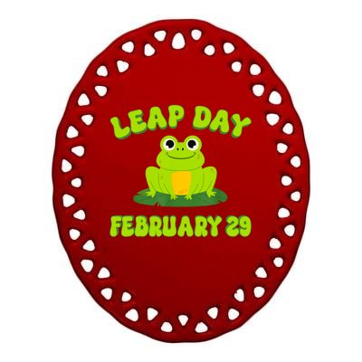 Happy Leap Day Year 2024 February 29th Funny Frog Lovers Ceramic Oval Ornament