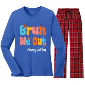 Happy Last Day Of School Bruh We Out Teachers Cute Gift Women's Long Sleeve Flannel Pajama Set 