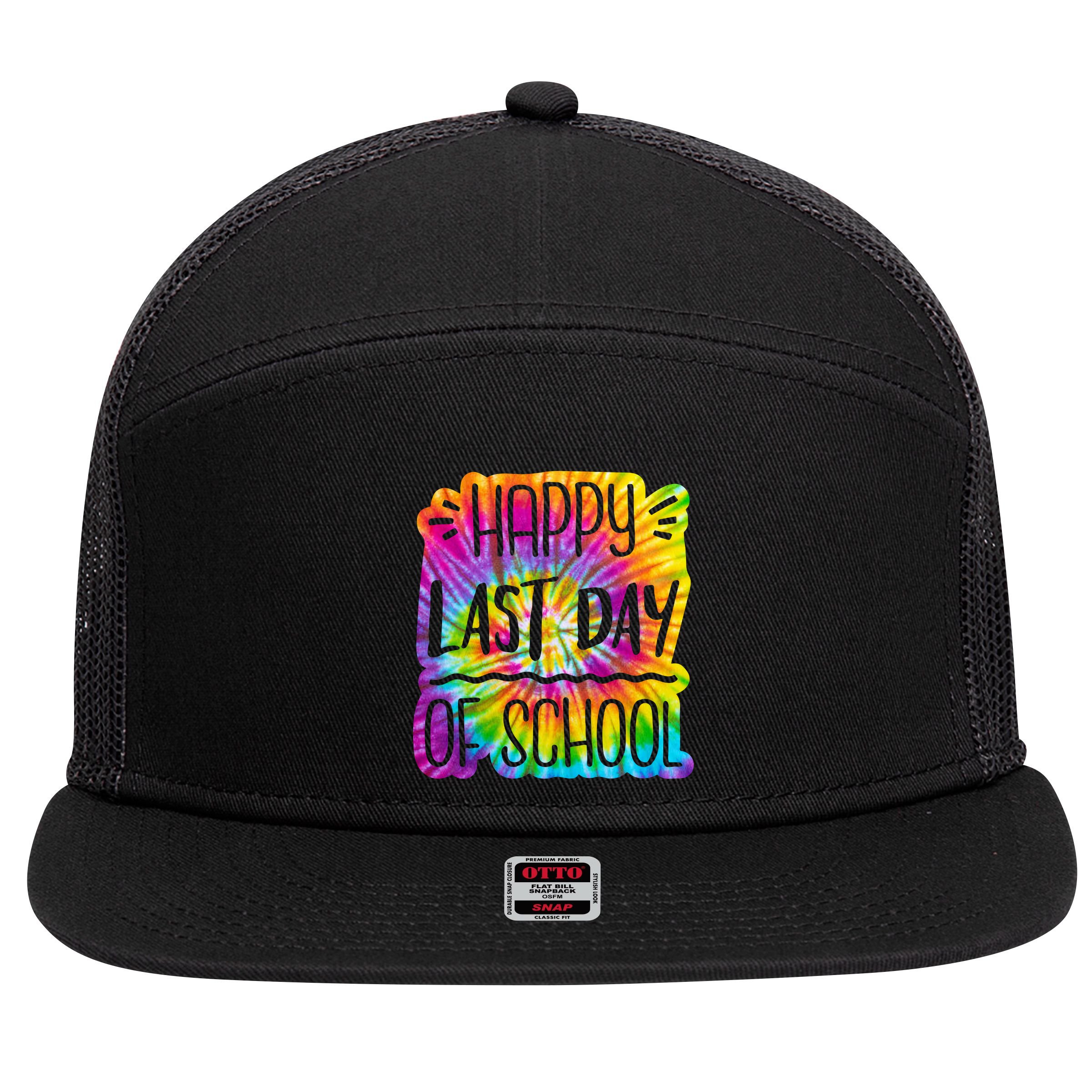 Happy Last Day Of School Rainbow Dye 7 Panel Mesh Trucker Snapback Hat