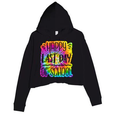 Happy Last Day Of School Rainbow Dye Crop Fleece Hoodie