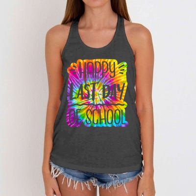 Happy Last Day Of School Rainbow Dye Women's Knotted Racerback Tank