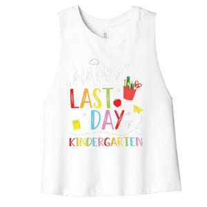 Happy Last Day Of Kindergarten Hello Summer Graduation Gift Women's Racerback Cropped Tank