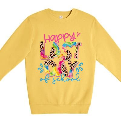 Happy Last Day Of School Leopard Tie Dye Hello Summer Cool Gift Premium Crewneck Sweatshirt