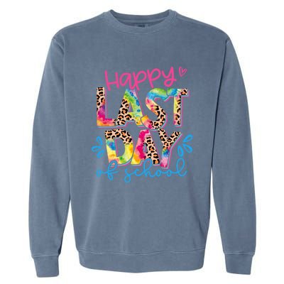 Happy Last Day Of School Leopard Tie Dye Hello Summer Cool Gift Garment-Dyed Sweatshirt