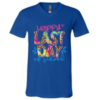 Happy Last Day Of School Leopard Tie Dye Hello Summer Cool Gift V-Neck T-Shirt