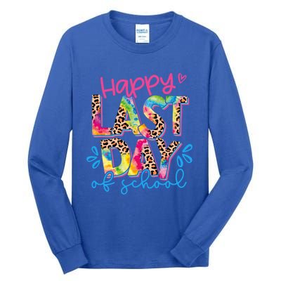 Happy Last Day Of School Leopard Tie Dye Hello Summer Cool Gift Tall Long Sleeve T-Shirt