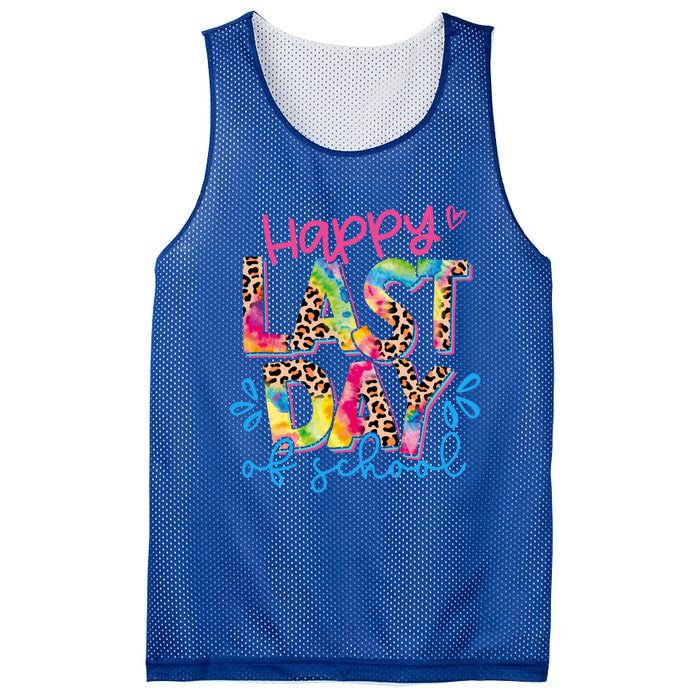 Happy Last Day Of School Leopard Tie Dye Hello Summer Cool Gift Mesh Reversible Basketball Jersey Tank