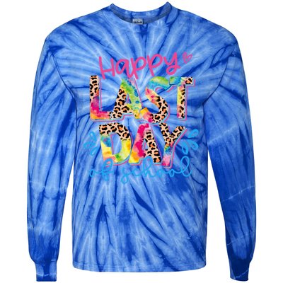 Happy Last Day Of School Leopard Tie Dye Hello Summer Cool Gift Tie-Dye Long Sleeve Shirt