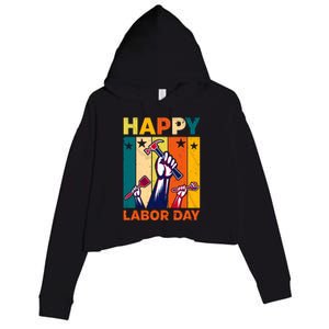 Happy Labor Day Design Crop Fleece Hoodie