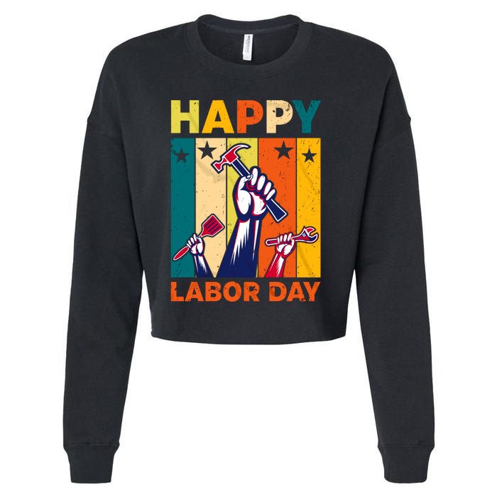 Happy Labor Day Design Cropped Pullover Crew