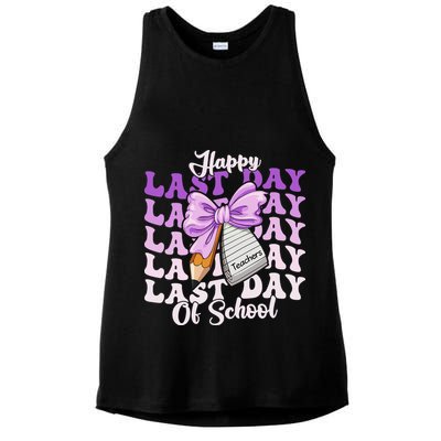 Happy Last Day Of School Coquette Bow Teachers Hello Summer Ladies PosiCharge Tri-Blend Wicking Tank