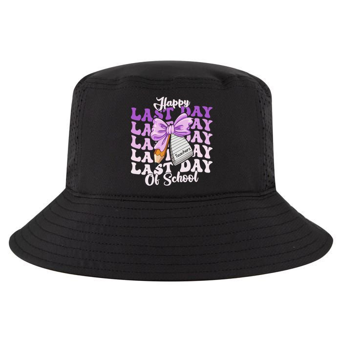 Happy Last Day Of School Coquette Bow Teachers Hello Summer Cool Comfort Performance Bucket Hat