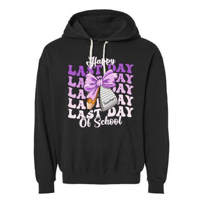 Happy Last Day Of School Coquette Bow Teachers Hello Summer Garment-Dyed Fleece Hoodie