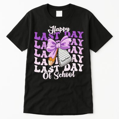 Happy Last Day Of School Coquette Bow Teachers Hello Summer Tall T-Shirt