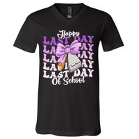 Happy Last Day Of School Coquette Bow Teachers Hello Summer V-Neck T-Shirt