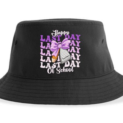 Happy Last Day Of School Coquette Bow Teachers Hello Summer Sustainable Bucket Hat