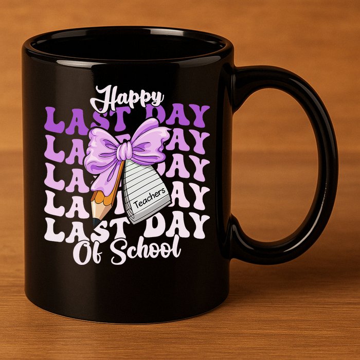 Happy Last Day Of School Coquette Bow Teachers Hello Summer 11oz C Handle Ceramic Mug
