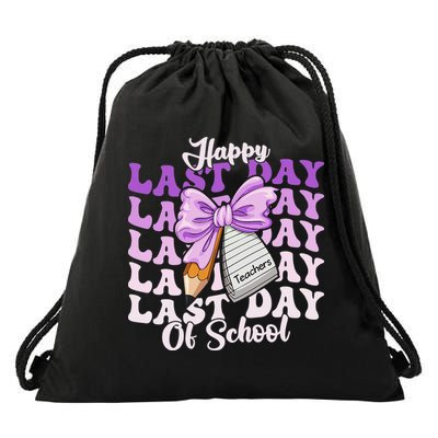 Happy Last Day Of School Coquette Bow Teachers Hello Summer Drawstring Bag