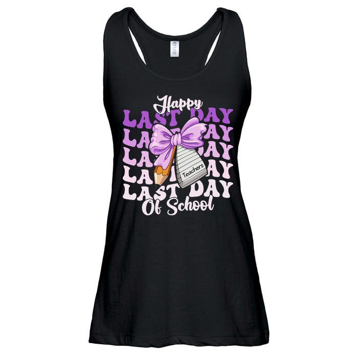 Happy Last Day Of School Coquette Bow Teachers Hello Summer Ladies Essential Flowy Tank