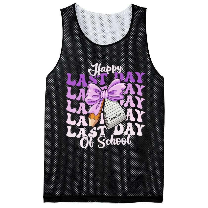 Happy Last Day Of School Coquette Bow Teachers Hello Summer Mesh Reversible Basketball Jersey Tank