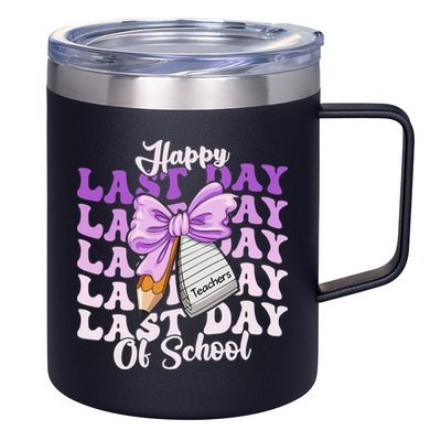 Happy Last Day Of School Coquette Bow Teachers Hello Summer 12oz Stainless Steel Coffee Mug