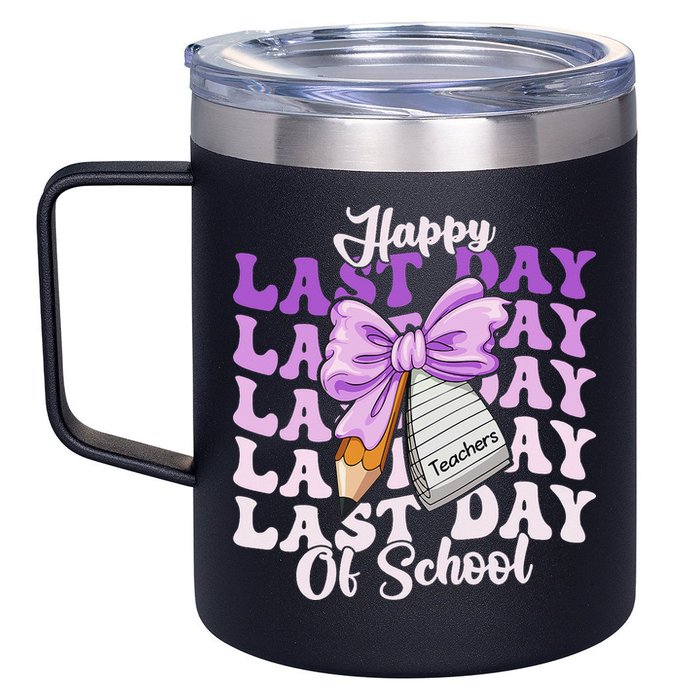 Happy Last Day Of School Coquette Bow Teachers Hello Summer 12oz Stainless Steel Coffee Mug