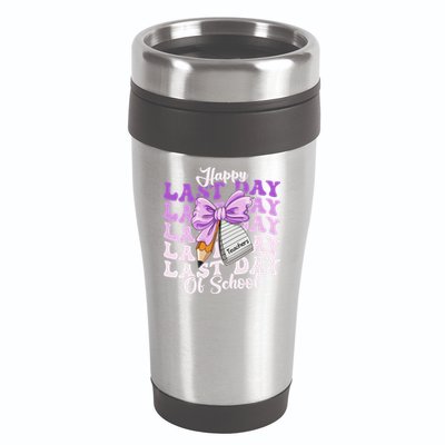 Happy Last Day Of School Coquette Bow Teachers Hello Summer 16oz Travel Tumbler