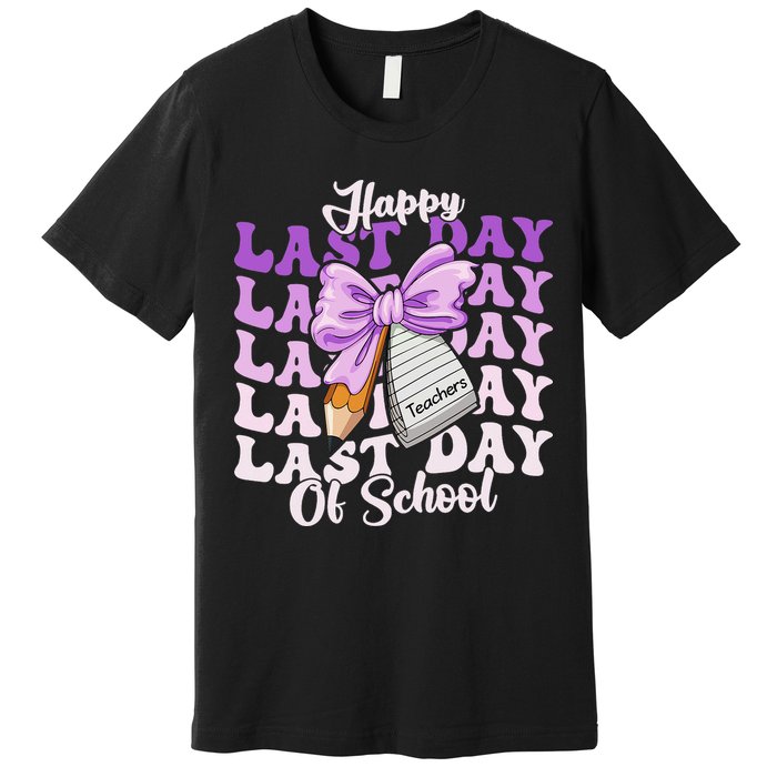 Happy Last Day Of School Coquette Bow Teachers Hello Summer Premium T-Shirt