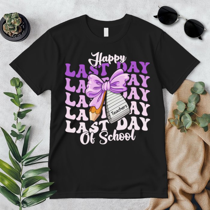 Happy Last Day Of School Coquette Bow Teachers Hello Summer Premium T-Shirt