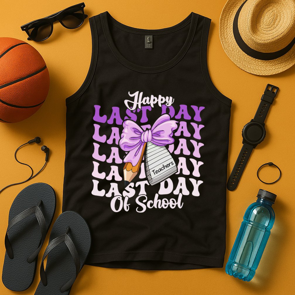 Happy Last Day Of School Coquette Bow Teachers Hello Summer Tank Top