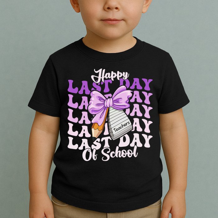 Happy Last Day Of School Coquette Bow Teachers Hello Summer Toddler T-Shirt