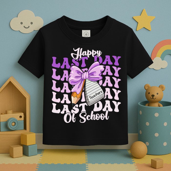 Happy Last Day Of School Coquette Bow Teachers Hello Summer Toddler T-Shirt