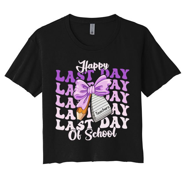 Happy Last Day Of School Coquette Bow Teachers Hello Summer Women's Crop Top Tee