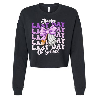 Happy Last Day Of School Coquette Bow Teachers Hello Summer Cropped Pullover Crew