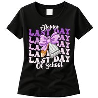 Happy Last Day Of School Coquette Bow Teachers Hello Summer Womens T-Shirt