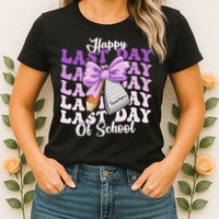 Happy Last Day Of School Coquette Bow Teachers Hello Summer Womens T-Shirt