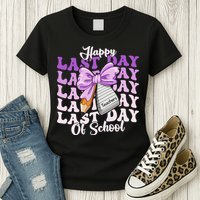 Happy Last Day Of School Coquette Bow Teachers Hello Summer Womens T-Shirt