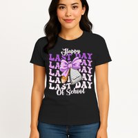 Happy Last Day Of School Coquette Bow Teachers Hello Summer Womens T-Shirt