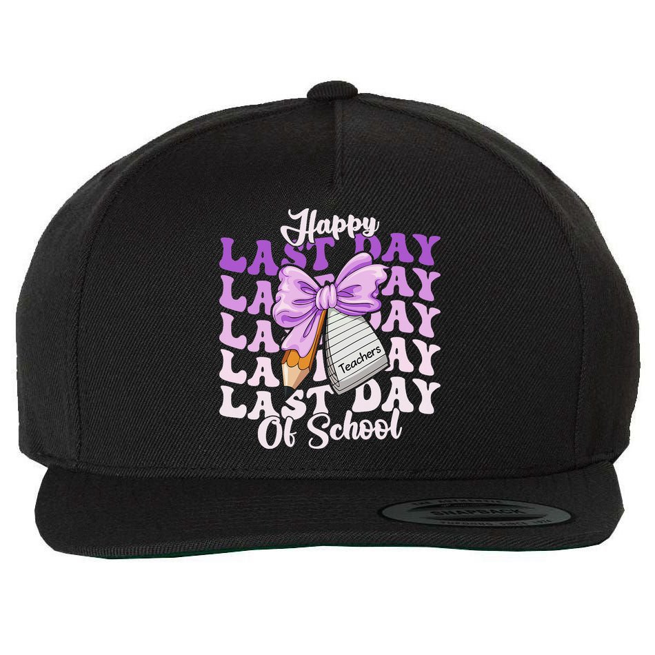 Happy Last Day Of School Coquette Bow Teachers Hello Summer Wool Snapback Cap