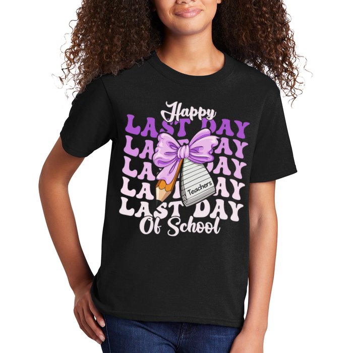 Happy Last Day Of School Coquette Bow Teachers Hello Summer Kids T-Shirt