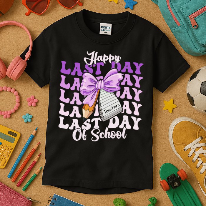 Happy Last Day Of School Coquette Bow Teachers Hello Summer Kids T-Shirt
