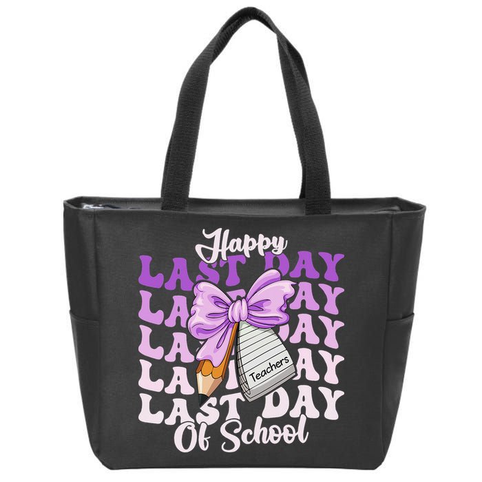 Happy Last Day Of School Coquette Bow Teachers Hello Summer Zip Tote Bag